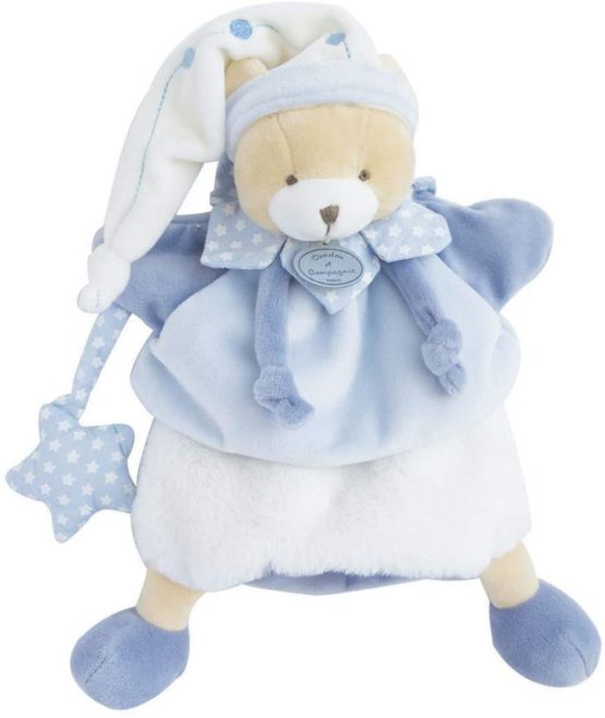 Doudou et Compagnie - DC3081 Hand Puppet Bear - 28 cm - Blue/White - Little Cabbage Bear