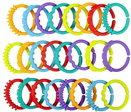 TOYMYTOY 24pcs Baby Teether Rings Links Toys Links Rattle Strollers Car Seat Travel Toys for Baby Infant Newborn