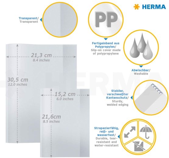 HERMA Clear Exercise Book Cover A4, Made of wipeable and Sturdy Plastic, Slip on Cover Jackets for School, Purple, 7496 - Image 3