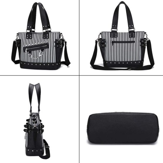Women Fashion Rivet Handbag Purse Canvas Punk Tote with Shoulder Strap Crossbody Bag Large Capacity - Image 3