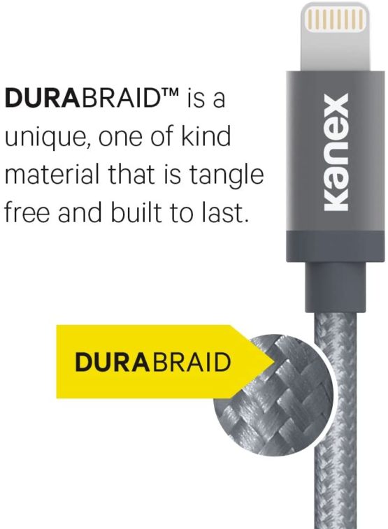Kanexan Apple Certified Lightning to USB Cable with DuraBraid Fibre - Silver, 15 cm - Image 2