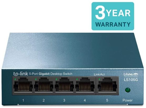 TP-Link LS105G 5-Port Desktop/Wallmount Gigabit Ethernet Switch, Ethernet Splitter, Plug & Play, Desktop, Steel Case