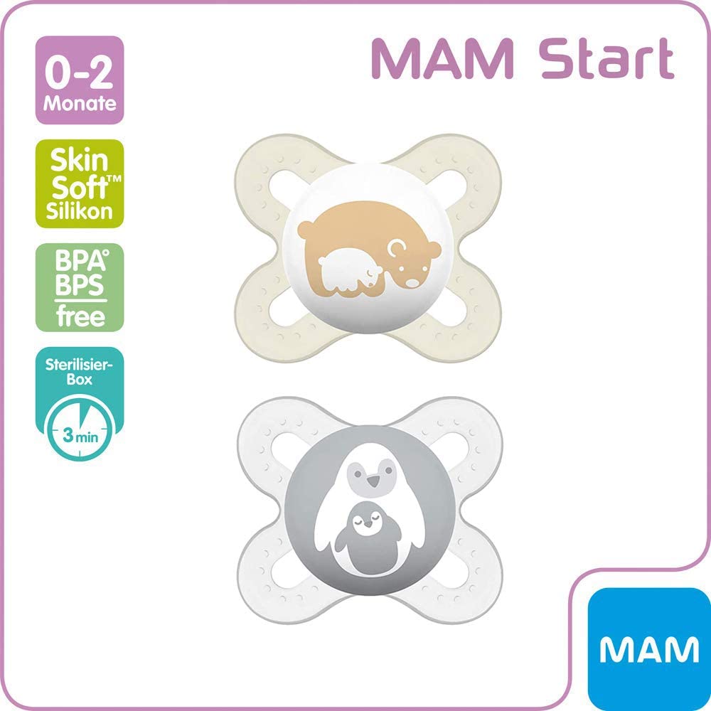 MAM Skin Soft Silicone Dummy Start Especially for Premature and Newborns Extra Small // 0-2 Months Girl //Day & Night Ppack of 4 (2+2) // Includes 2 Sterilised Transport Boxes - Image 2