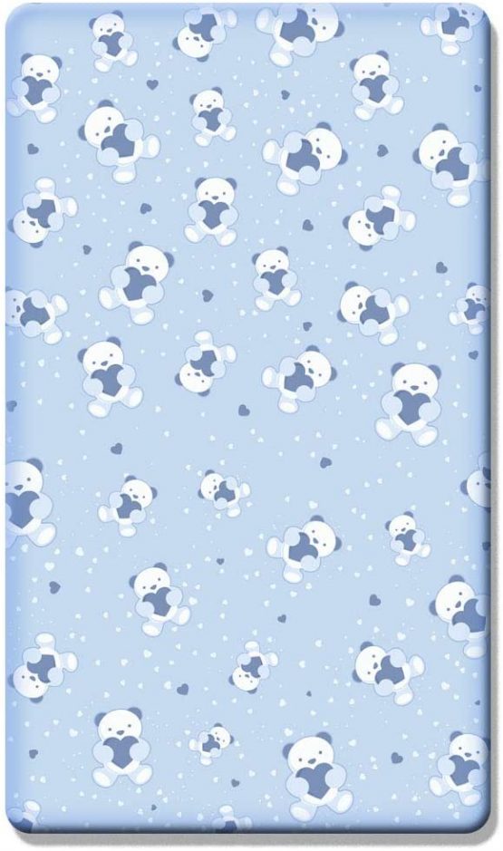 2 x Cot Fitted Sheets 100% Cotton Very Soft (120 x 60 cm) - Cute Teddy Bear Blue
