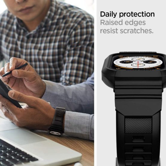 Spigen Rugged Armor Pro Designed for Apple Watch Case with Strap for Series 7 45mm and 44mm Series 6/SE/5/4 - Black - Image 4