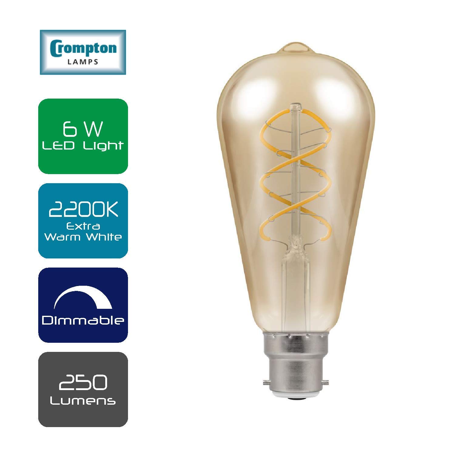 Crompton Lamps 6591 LED Filament Lamp B22 Bayonet Cap, Multicolor - Image 2