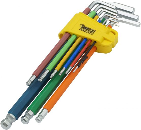 9 Piece SabreCut SCHEX009S Soft Grip Extra Long Hex, Hex Diamond (Hex Plus) Allen Key Set with Colour Coding - 1.5mm - 10mm