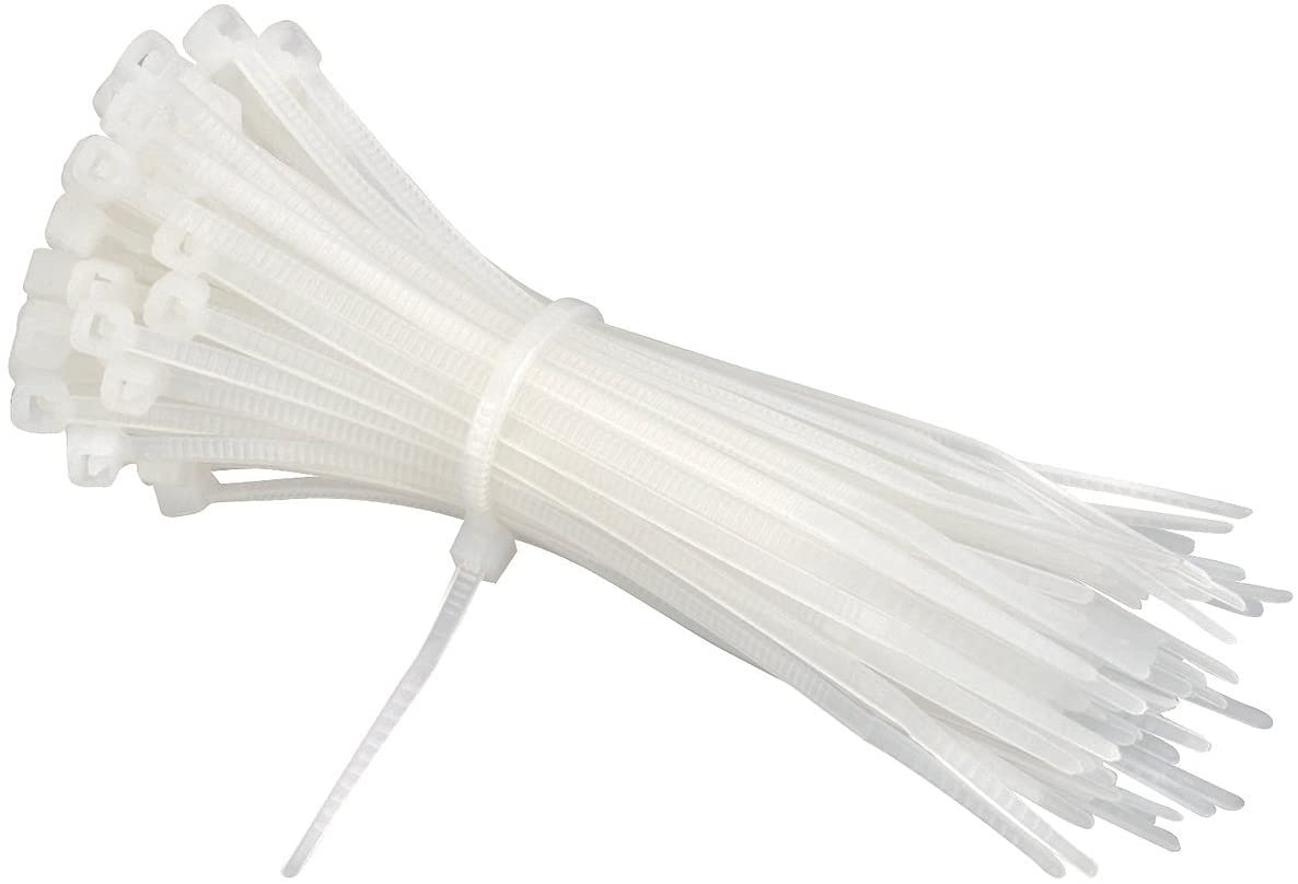 Zip Ties 200mm x 2.5mm White - 8” Premium Neutral Plastic Cable Ties, 200 mm Nylon Natural Tie Wraps, Pack of 100 Pieces by intervisio