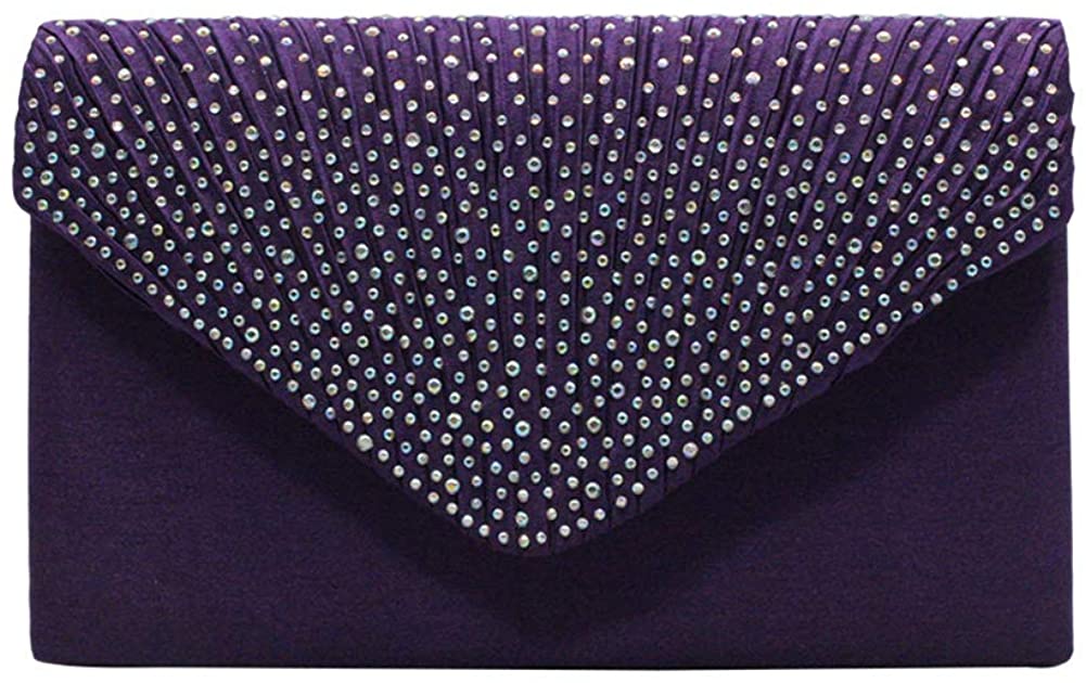 Dreneco Ladies Diamond Envelope Clutch Bag Evening Party/Bridal Wedding/Hand Bag, Purple