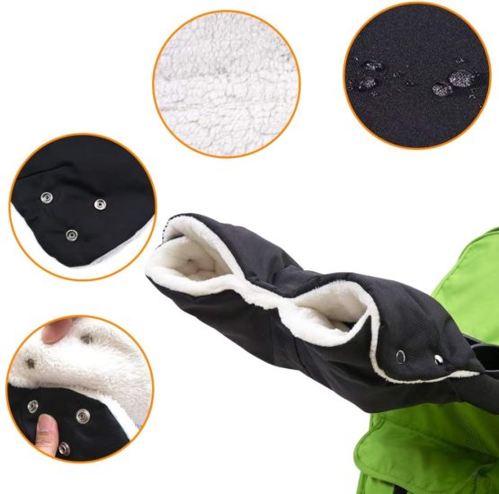 Novelfun Baby Pushchair/Pram/Stroller/Buggy/Baby Carriage Fleece Hand Muff/Hand Gloves/Hand Warmer Waterproof Windproof Anti-Freeze Extra Thick Pram Accessories Baby Stroller Gloves, Black - Image 3