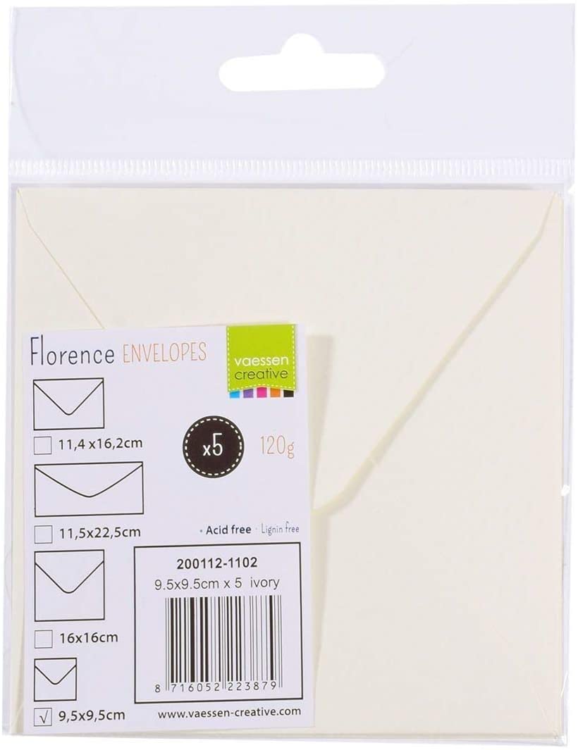 Vaessen Creative Small Square Florence Envelopes for Greeting Cards Ivory, Set of 5, Matching Cards Available - Image 4