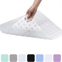 XIYUNTE Square Shower Mat Non Slip Anti Mould - 53 x 53cm/21 x 21inch Anti Slip Shower Mat with Suction Cup, Antibacterial Rubber Bathtub Mat with Drain Holes, Machine Washable, Clear White