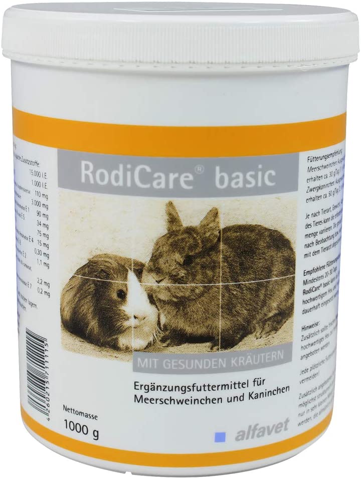 alfavet RodiCare Basic, herb pellets, rich in insoluble fibre, supplementary feed for guinea pigs and rabbits 1000 g tin