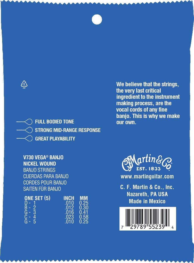 Martin V730 Banjo Strings 5 String Banjo - (Medium.010 - .023 and .010), Nickel Wound, Medium ( 10-23 & 10 ) - Image 3