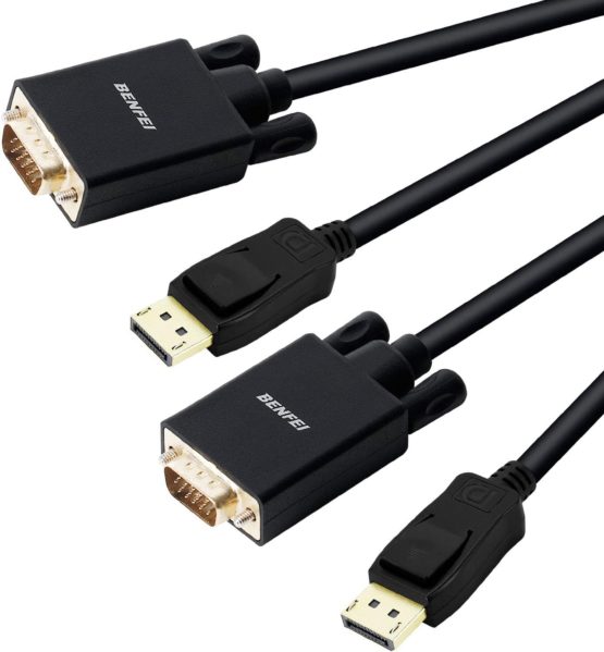 DisplayPort to VGA 1.8M Cable 2 Pack, Benfei Display Port to VGA Adapter Male to Male Gold-Plated Cord for Lenovo, Dell, HP, ASUS and other brand