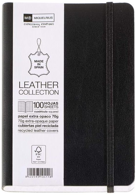 Basicos MR 10420 Flexible Leather A6 Notebook with 300 Pages Featuring a Grid with an Index - Comes with a Rubber - Black