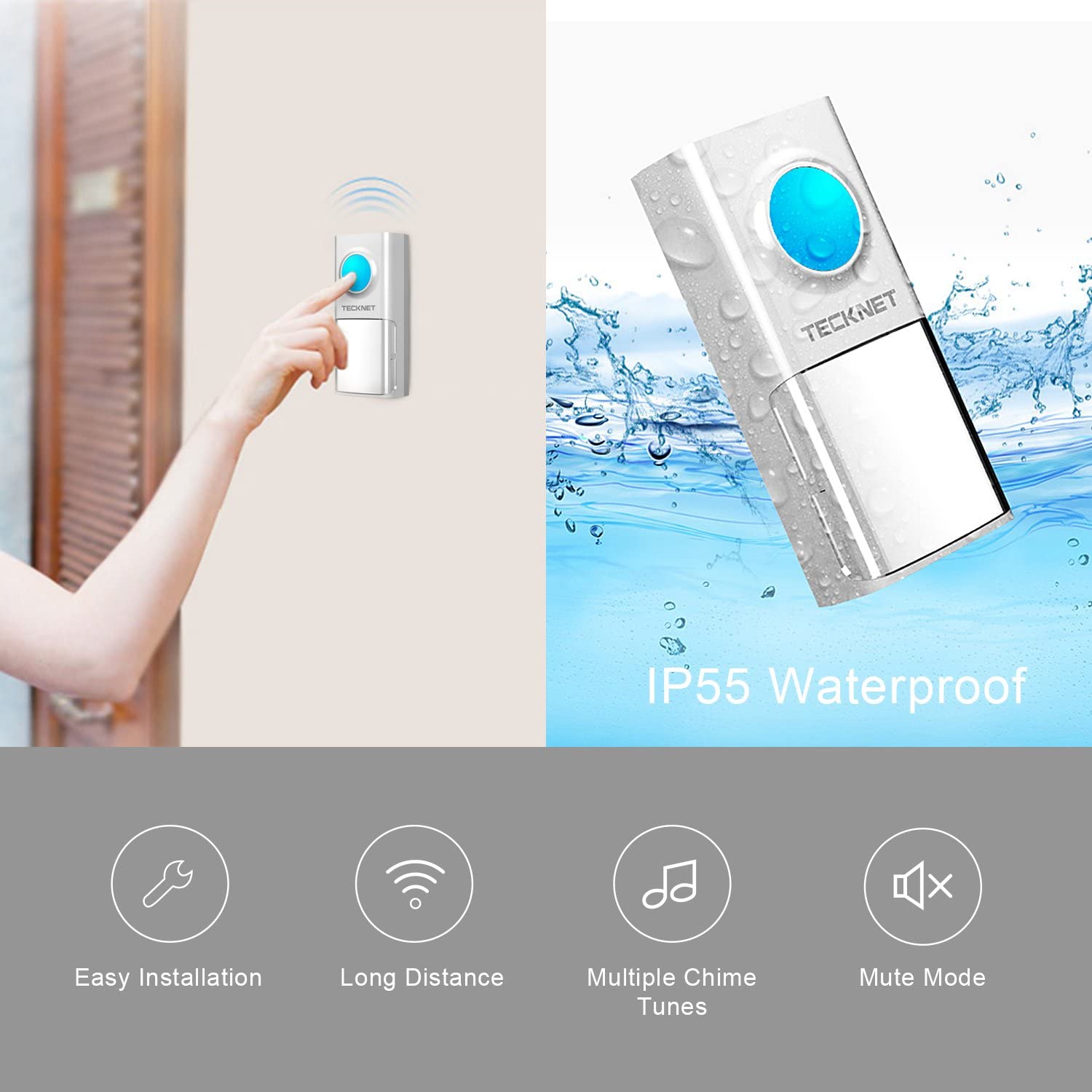 Premium Twin Mains Plugin Wireless Cordless Doorbell Door