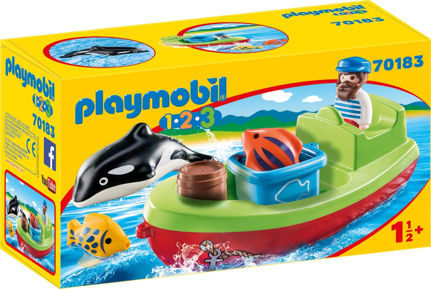 Playmobil 70183 1.2.3 Fisherman with Boat, Fun Imaginative Role-Play, PlaySets Suitable for Children Ages 1.5+