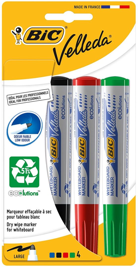 Bic TS-140038 Velleda 1701 Dry Wipe Bullet Tip Whiteboard Marker Pen, Pack of 4