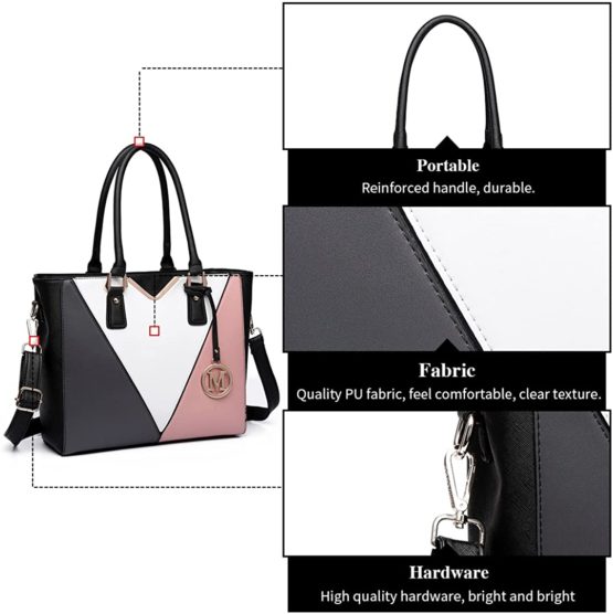 Miss Lulu Leather Look V-Shape Shoulder Handbag - Image 3