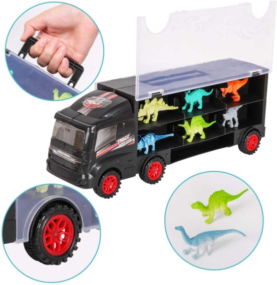 TWFRIC Dinosaur Truck Toy, Dinosaur Car With 12 Mini Plastic Dinosaurs Educational Car Toys for Kids Boys Girls - Image 3