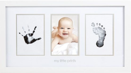 Pearhead Babyprints Newborn Baby Handprint and Footprint Photo Frame Kit with Included Safe for Baby Clean-Touch Ink Pad, White, Memorable Christening Keepsake, Gift for Any New Mum