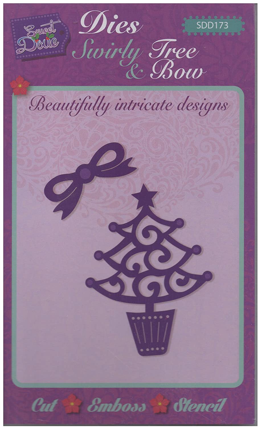 Sweet Dixie Swirly Tree & Bow Die, Grey, 23.2 x 12.9 x 0.9 cm