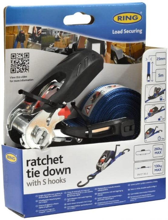 Ring RLS12 Ratchet Strap with S-Hook Clips, for Trade, Deliveries, DIY and more - Image 3