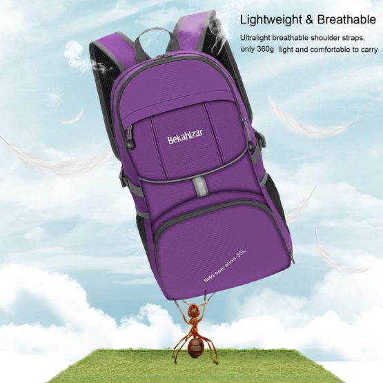 Bekahizar 35L Lightweight Rucksack, Soft Foldable Backpack, Upgraded to 4 Compartments Daypack for Travel Hiking Camping Cycling Outdoor Sports - Image 2
