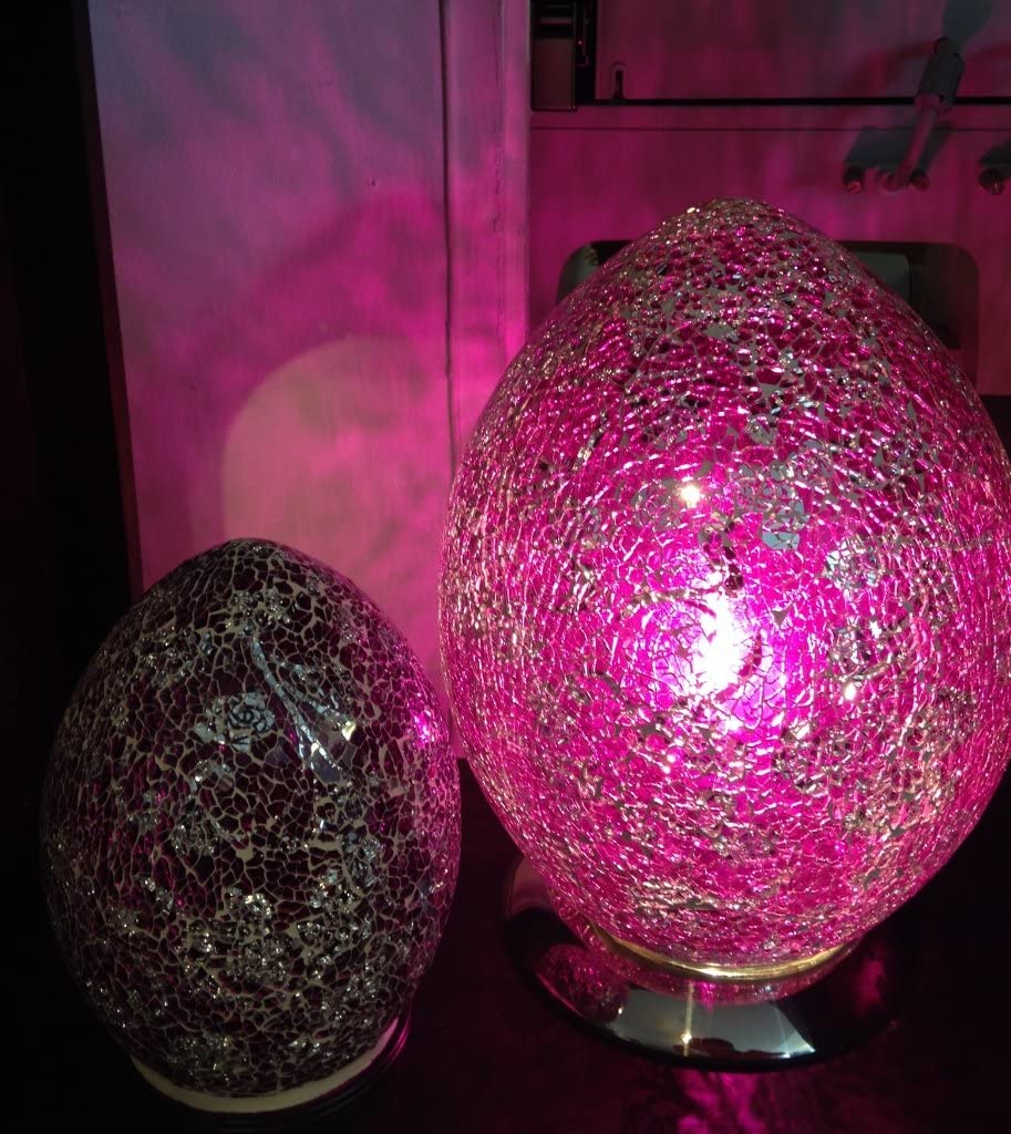 Mosaic Egg Lamp, Glass, Pink Rose, Medium, Measures 30cms in height x 22cms in dia. with a base dia. of 7.5cms - Image 2