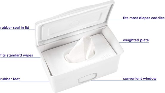 Ubbi Baby Nappy Wipes Dispenser | Baby Nappy Wipes Case, Baby Wipes Holder with Weighted Plate, Keeps Wipes Fresh and Non-Slip Rubber Feet, White - Image 3