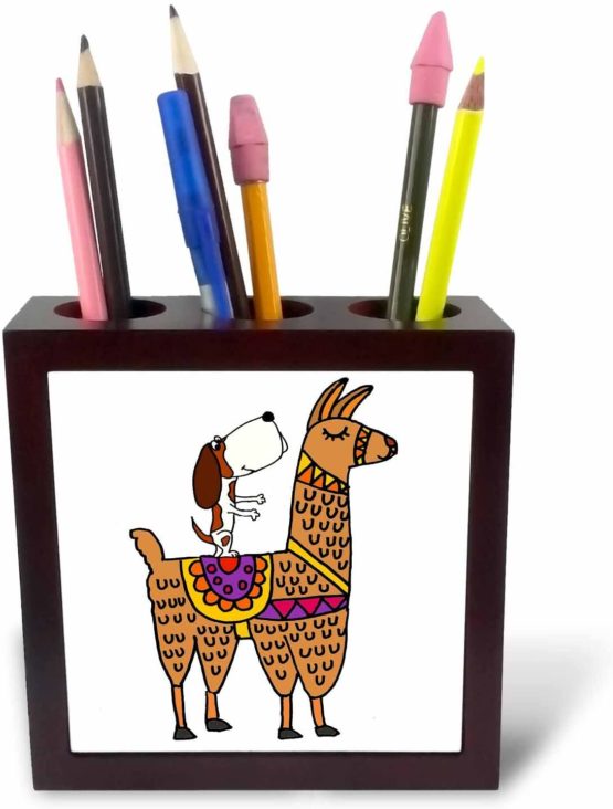 3dRose Fantastic Cute Funny Rubber Chicken Riding White Llama-Tile Pen Holder, 5-Inch (Ph_273497_1), 5 Inches