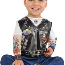 amscan 9900880 Little Biker Costume with Tatooed Sleeves and Hat - Age 0-6 Months - 1 PC, Non Solid Colour