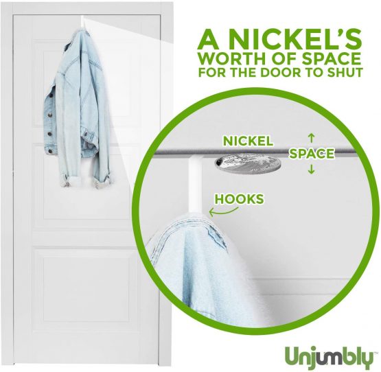 Over Door Hanger from Unjumbly - 4 Pack Metal Small Over the Door Hangers to Fit Over the Two Most Popular Door Widths, Ideal Over Door Hooks as a Towel Hanger, Coat Hook, Wardrobe Door Hook (White) - Image 4