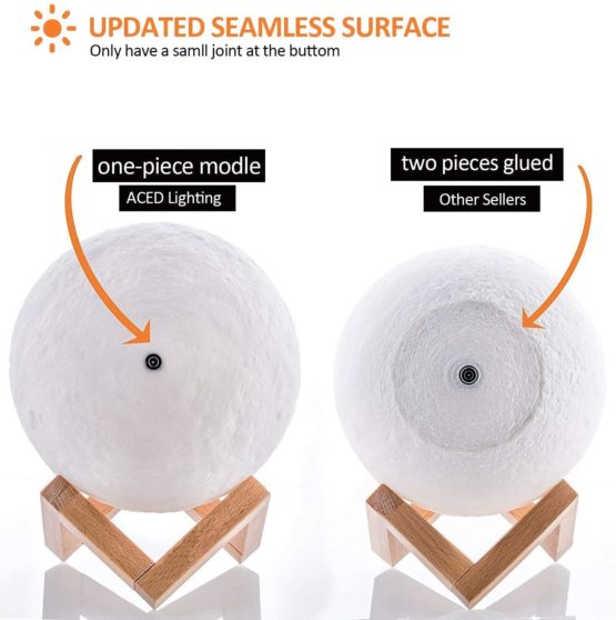 7.1IN Large Seamless Moon Light, ACED 3D Printed 16 Colors RGB Moon Lamp with Remote & Touch Control, Adjustable Brightness USB Rechargeable LED Lunar Light with Wooden Stand for Christmas Gift, 18cm - Image 2