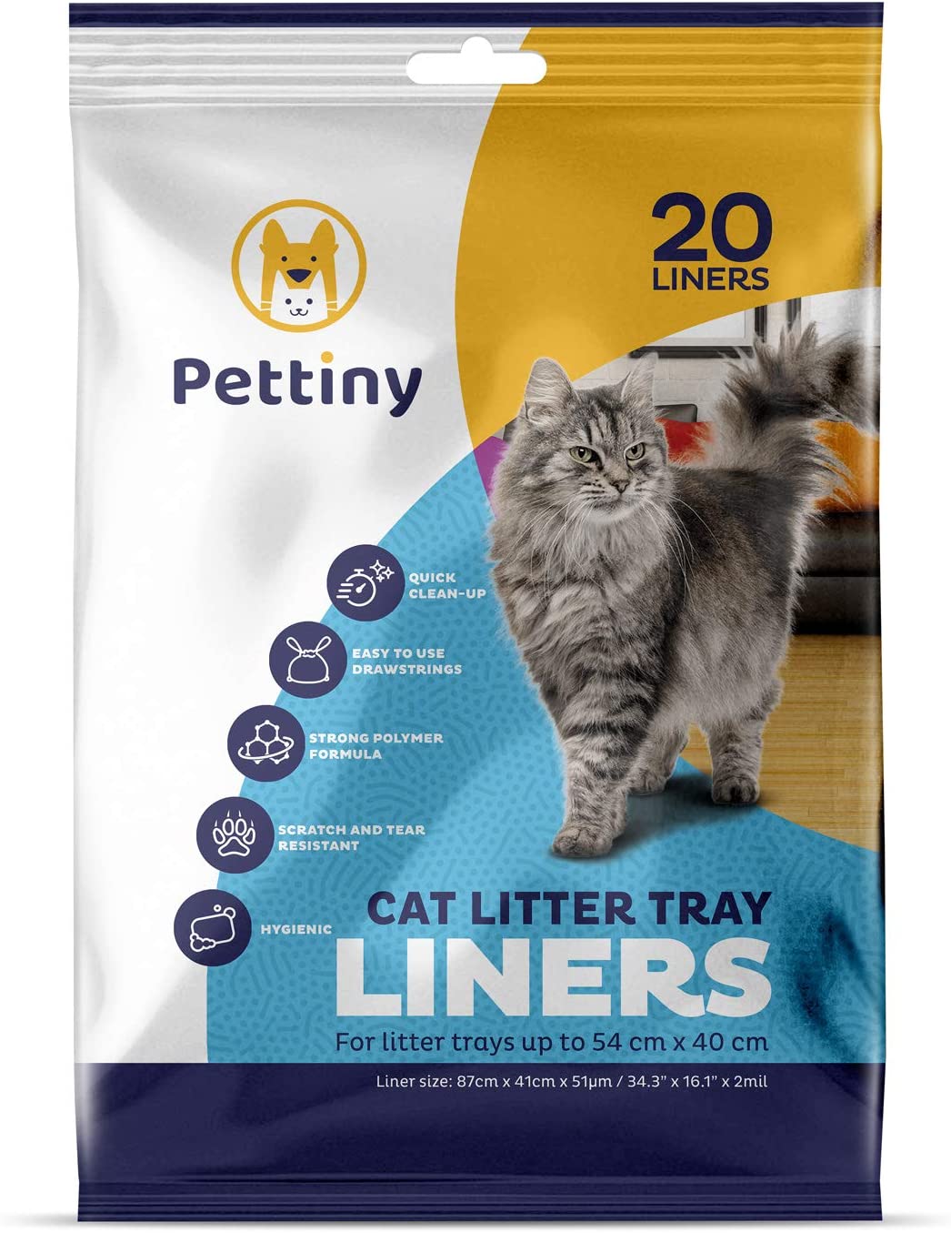 Pettiny 20 Cat Litter Tray Liners with Drawstrings Scratch Resistant Bags for Medium and Large Litter Box
