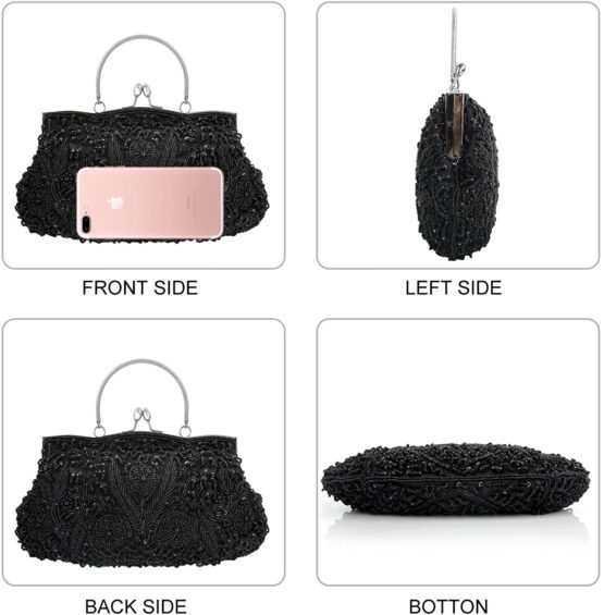 Women Vintage Clutch Bag Embroidery Floral Evening Bags Sequin Bead Pear Handbag Purse For Wedding Prom Bridal Party - Image 4