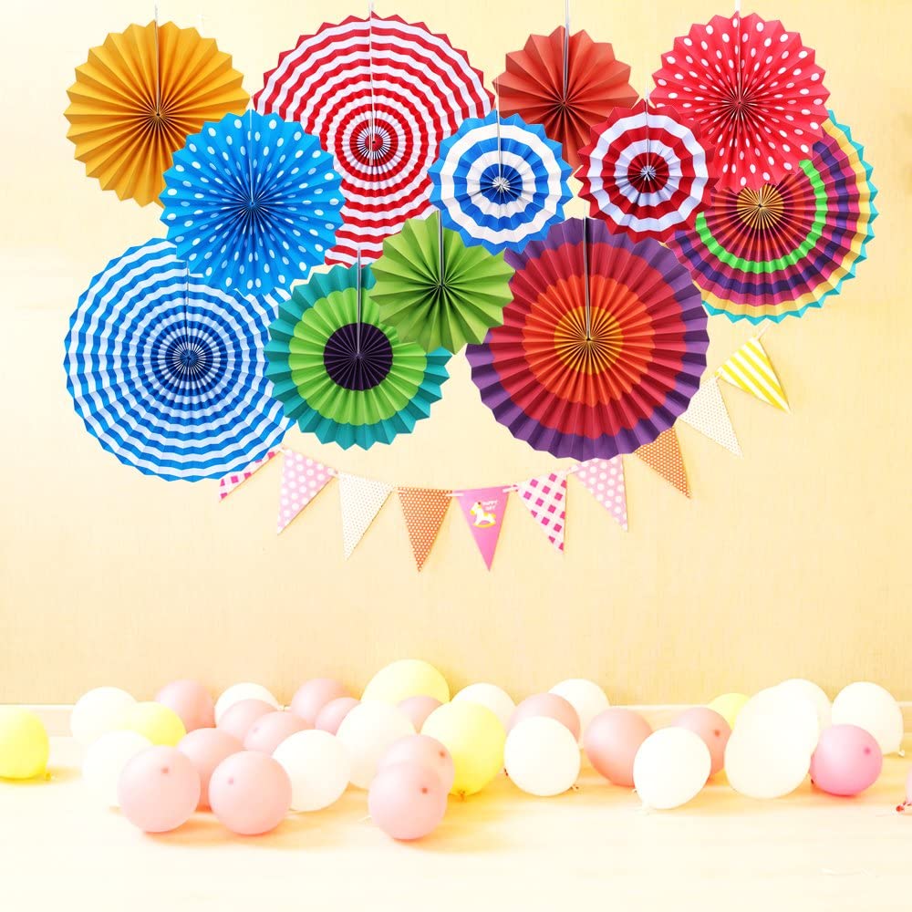Yotako 12Pcs Party Decorations, Reusable Paper Fan Decorations with 3 Sizes & Clips - Image 4
