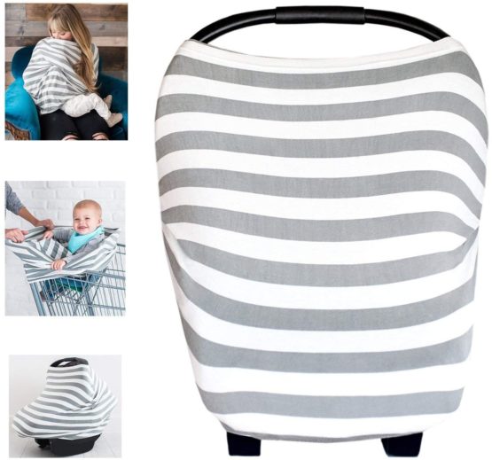 Multi-Use Organic Cotton Lycra Nursing Breastfeeding Cover Baby Car Set Cover Canopy Shopping Cart Cover Swaddle Blanket for Infants Newborns Toddlers Shower Gift