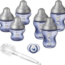 Tommee Tippee Closer to Nature® Newborn Baby Bottle Starter Set, Breast-like Teats with Anti-Colic Valve, Blue Narwhal Decoration
