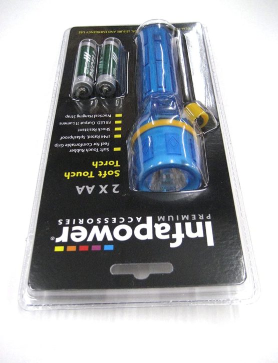 Infapower INFA-F020 Splashproof Soft Touch Rubber Extra Bright F8 LED Torch with Shock Resistance, Blue - Image 3