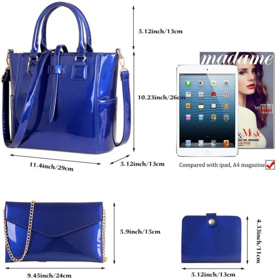 Chikencall® Women Fashion Handbags Patent Leather Tote Purses Ladies Shoulder Bags Top Handle Chain Satchel Purse Set 3pcs - Image 3