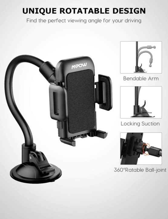 Car Phone Holder , Mpow Windscreen Car Mount Grip Flex Universal Long