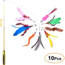 FYNIGO Cat Feather Toys,Interactive Cat Toys,Retractable Cat Teaser Wand with 8 Refills and 2 Spare Hook