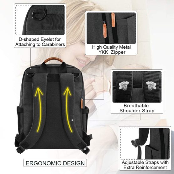 Baby Changing Bag Diaper Nappy Rucksack Backpack with Insulated Pockets Multi-Function Water Resistant Travel for Mom and Dad Black - Image 3