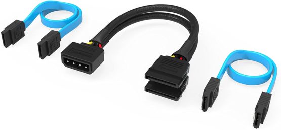 Sabrent SSD/SATA Hard Drive Connection Kit [Molex 4 Pin to x2 15 Pin SATA Power Splitter Cable and x2 SATA Cables (Data)] (CB-SDSP)
