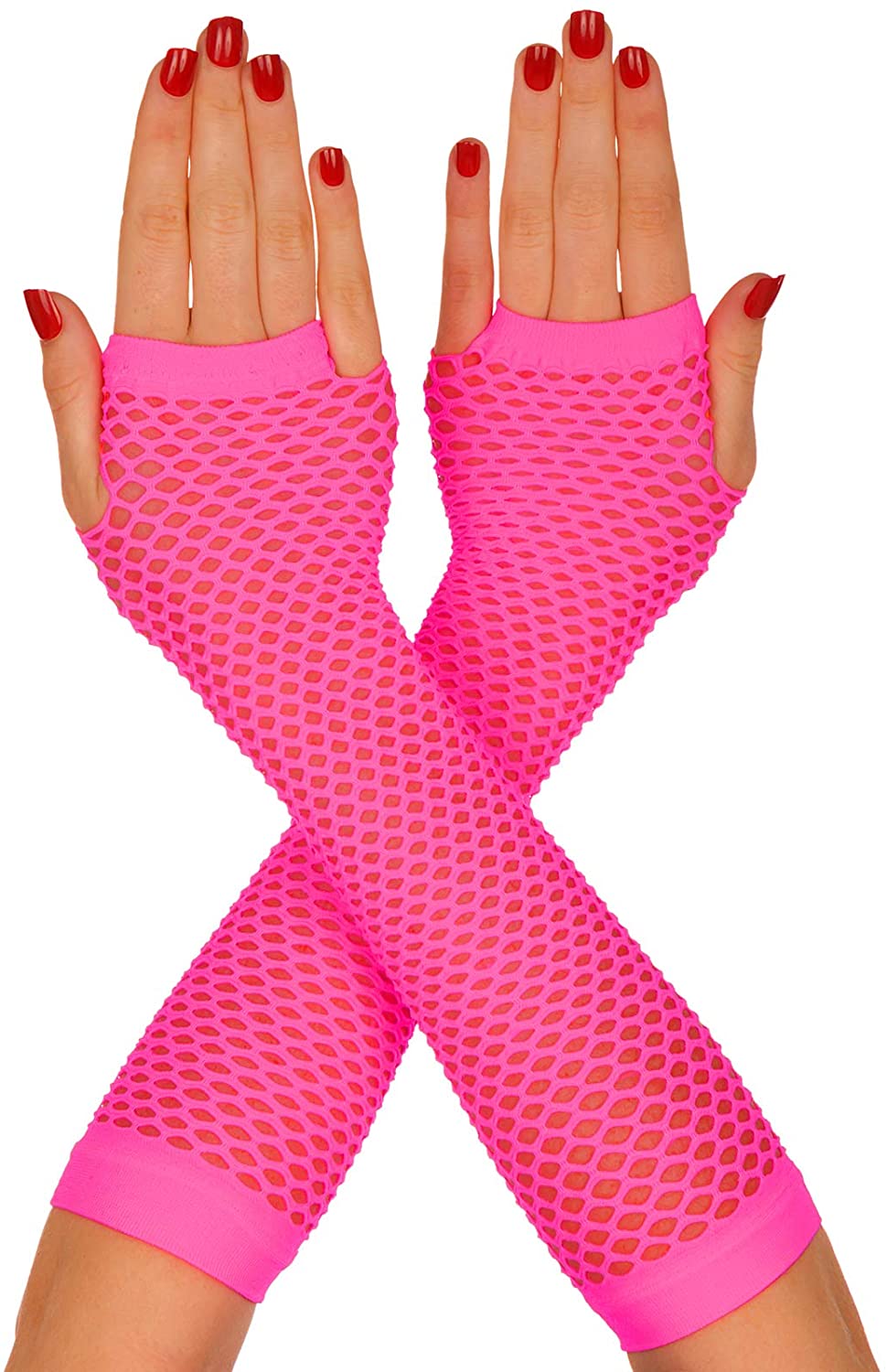 REDSTAR FANCY DRESS® Neon 1980s Party Outfit - Leg Warmers Fishnet Gloves Necklace Beads Gummies Neon Wristband (Pink) - Image 2