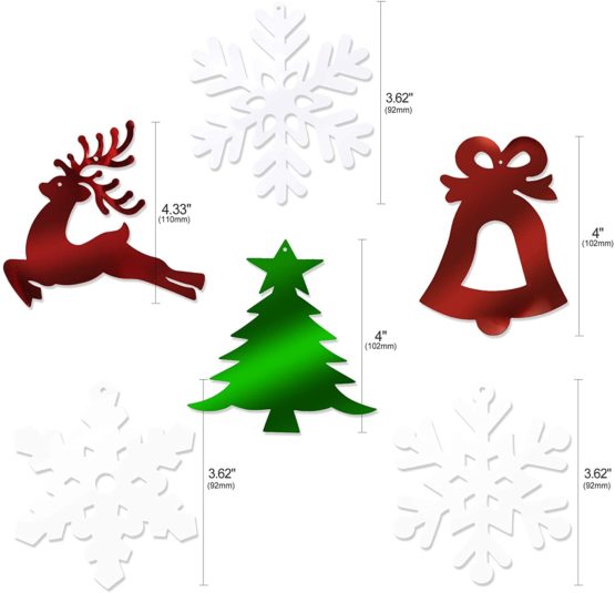 HOWAF 30 Pieces Christmas Hanging Swirl Decoration, Christmas Tree Bell Reindeer Snowflake Swirls Dangling Christmas Ceiling Decorations for Xmas Winter Holiday Party Decoration Supplies - Image 2