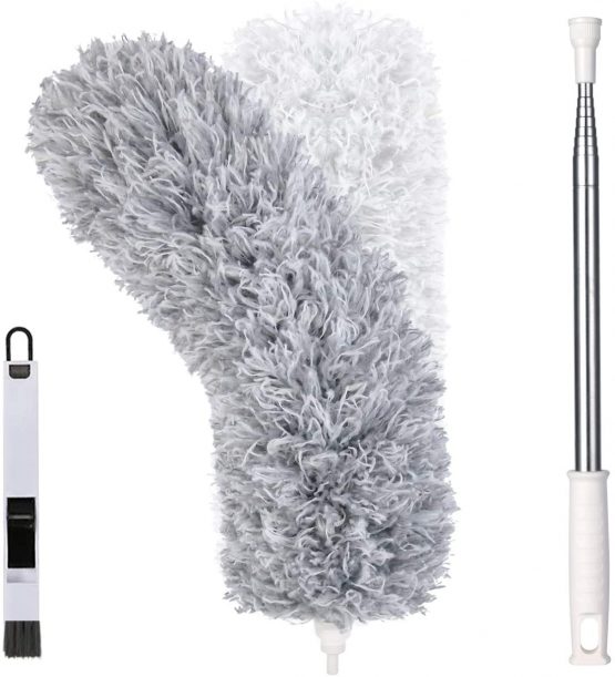 Vicloon Feather Duster Extendable, 100 Inches Microfiber Duster Cleaning Steel Telescopic Duster Feather Duster with Bendable and Window Slot Cleaning Brush Hand for Cleaning Ceiling Fans, Cars…