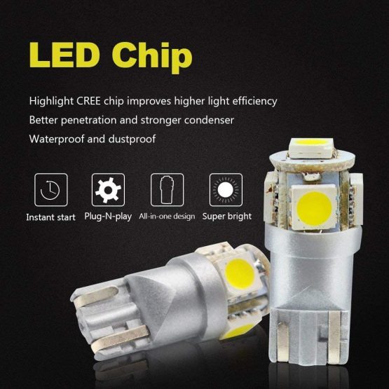 LncBoc W5W 501 LED Bulb T10 194 168 LED Bulbs White 5-SMD 5050 For Car Sidelights, Interior Light, Dashboard, Number Plate, Boot Bulbs DC 12V Pack of 10 - Image 4